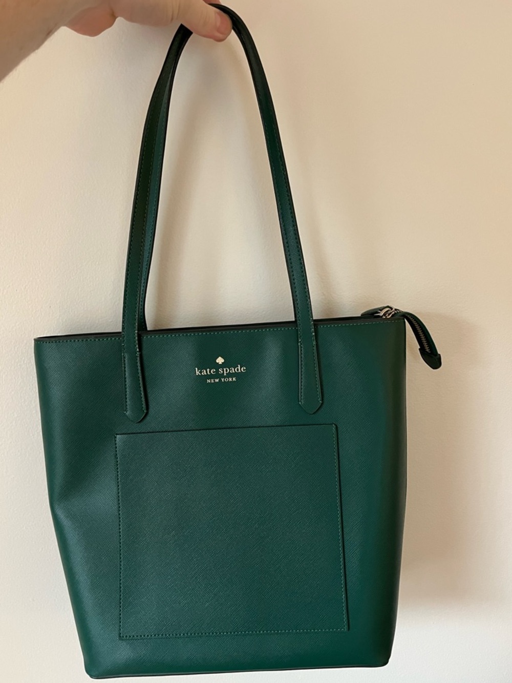 kate spade Dark Green Leather Tote with Front Pocket